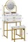 Small Vanity Desk with Mirror and Lights White Compact Makeup Vanity with Chair Modern Space-Saving Dressing Table with Drawer for Small Bedroom, Apartment